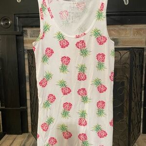 Time and Tru White Pink Pineapple Print Sleeveless Tank Top
